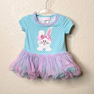 Bonnie Baby Aqua Dress with Bunny and Pink Bow